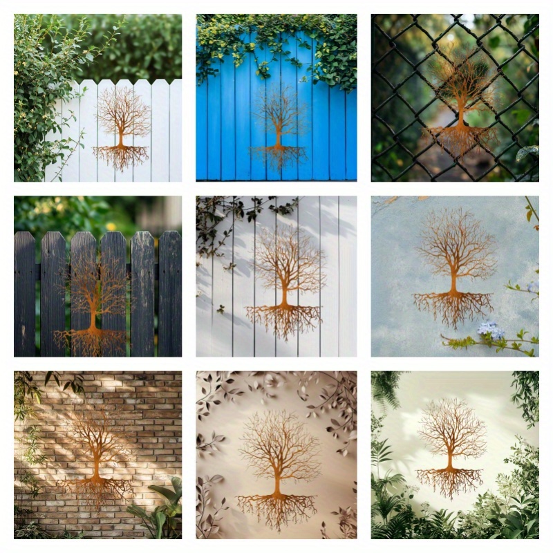 E-shop Lebensbaum-Rost-Eisen-Wandkunstskulptur - 27,99 x 40,01 cm - Verleihen Sie Ihrem Garten Landcharme mit Eisen-Geländern - Natürliche ländliche