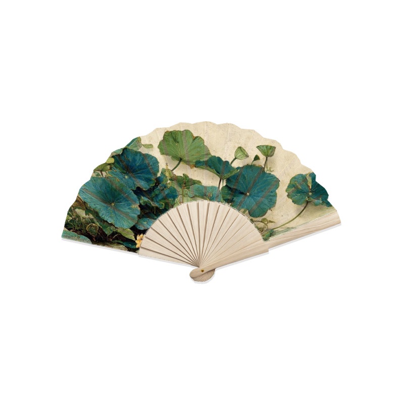 TEMU 1pc Lotus Ink Painting Folding Craft Fan With Lotus Wood Ribs, Traditional Chinese Art Decorative Hand Fan, Elegant Tabletop Decor Accent,