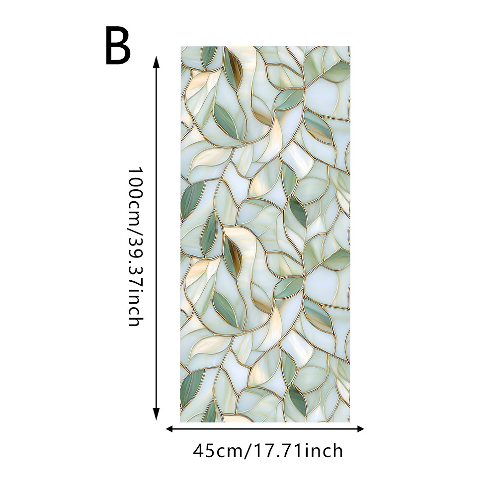 TEMU 1pc Stained Glass Pattern Electrostatic Frosted Window Film, 45cm*100cm, Reusable Pvc Electrostatic , Gradient Leaves With Outline Details,