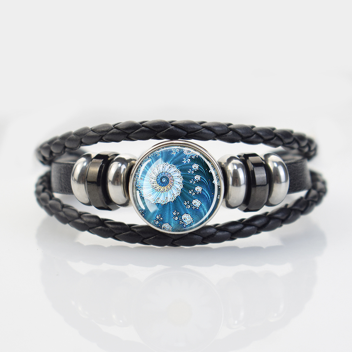 Ocean-Themed Black Braided Bracelet with Marine Animal Patterns