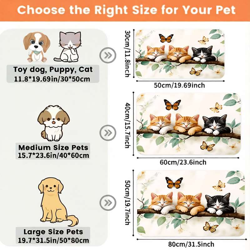 TEMU 1pc Non-slip On Branches With Dancing Butterflies Pet Feeding Mat, Cute Design, Leak-proof, Easy To Clean, Surface To Prevent Floor Stains.