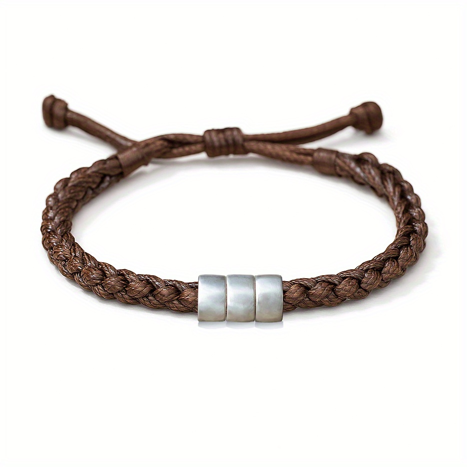 TEMU 1pc Personalized Custom Rope Bracelet, Engravable Name Text Pattern, Retro Couple Commemorative Gift, Black/coffee/pink Available, Ideal For