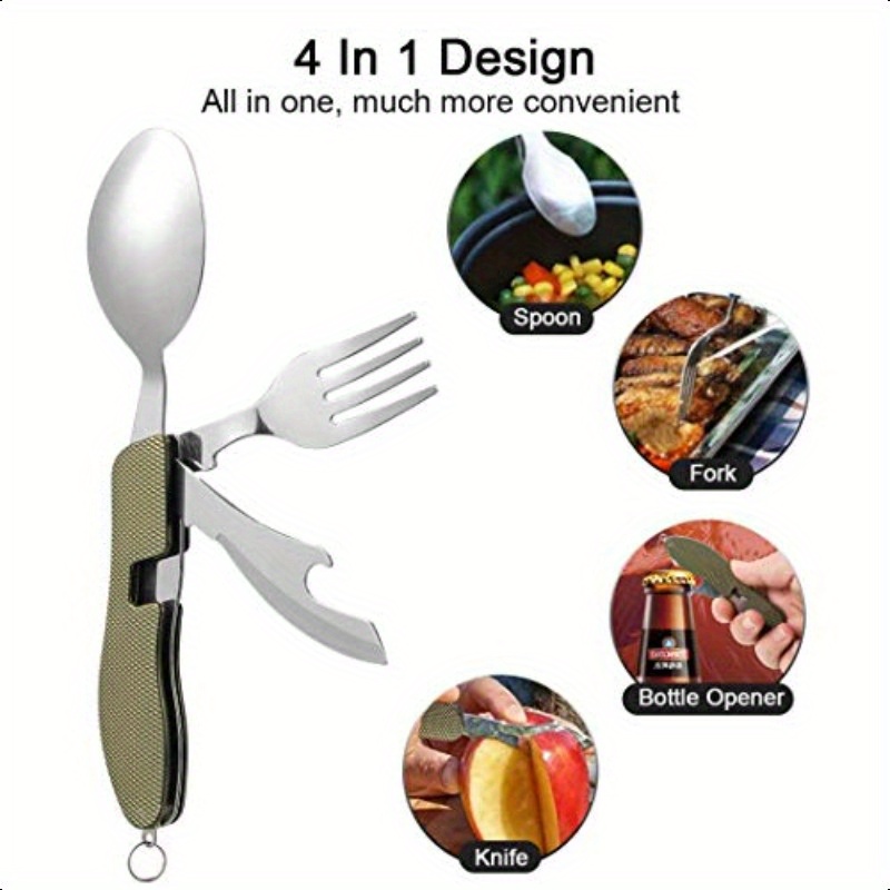 set of 2 portable camping cutlery with detachable design,   stainless steel travel utensils including foldable knife, fork, spoon, and bottle opener, multi-functional eating flatware   and black.,     mens     taking optical resort history and cuisine activitiesh   barbecue cooking african good con leather fl, healttip pr natural durablemini utensil     support problem   compass women, fancy dinner plate Product details 4