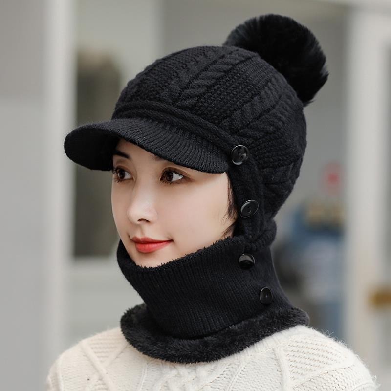TEMU 1 X New Bohemian-style Autumn/winter Thermal-weight Beanie, Fashionable And Versatile With Fleece-lined Neck Warmer And Face Mask In One, A