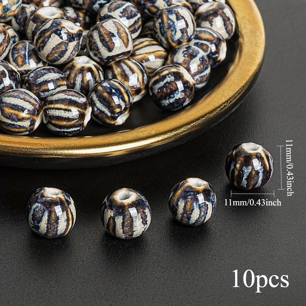 TEMU 10/20/30pcs EFREY Perline in Ceramica Marrone - Perline Vintage Smaltate, Ideali per Creazioni Fai da Te, Collane e Orecchini, Perline Marroni