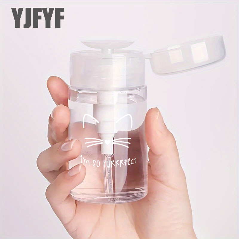 TEMU 1pc, White Cat Pattern Press-type Pump Bottle, Unscented Transparent Appearance, Lotion Dispenser, Portable Cosmetic Remover Bottle, Sturdy