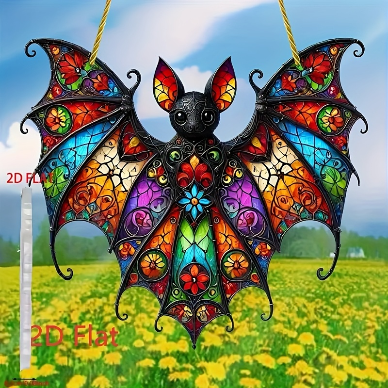 TEMU 2d Flat Bat Acrylic Hanging Ornament - Halloween And Decorations, Acrylic Wall Art, Outdoor Use, Keychain Charm, Bag Keychain, Without Hanging