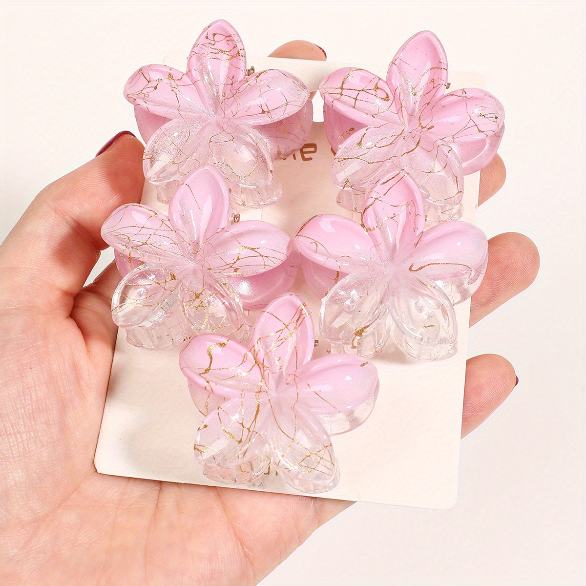 E-shop 5-teiliges Set modischer, süßer Haarklammern, Farbverlauf-Jelly-Jacaranda rutschfeste Haarklammern, kleine Jacaranda-Blumen-Design Haarklammern