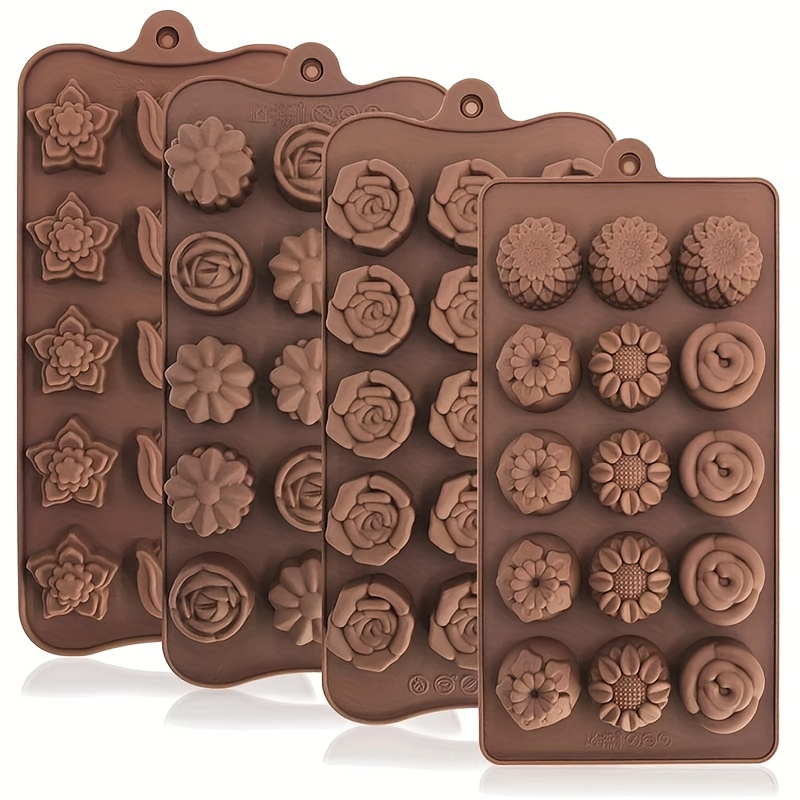 Image of 4pcs Silicone Baking Mold Set, -shaped Chocolate Mold, Suitable For Cakes, , Candies, Ice Cubes, Jelly, , Cake Decoration, , Reusable Kitchen Tools
