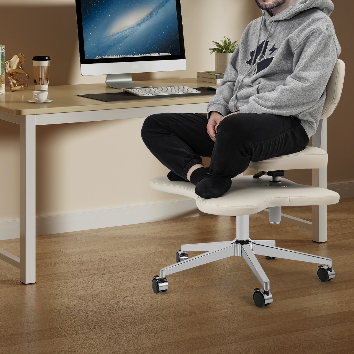 Cross Leg Office Chair With Wheels, Office Desk Chair, 360° Adjustable Chair With Back Support, Ergonomic, Suitable For , Office, Bedroom, Weight Capacity 286.6 Lbs