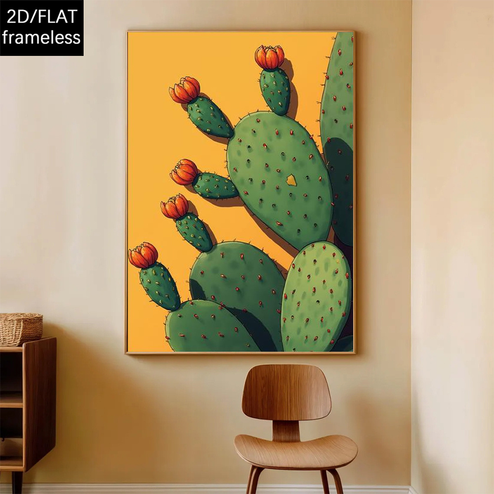 2D Flach, 2D Flach, 1 Stck ungerahmtes Leinwandposter mit Kaktus-Design *  zum Dekorieren von Wohnzimmern und Arbeitszimmern