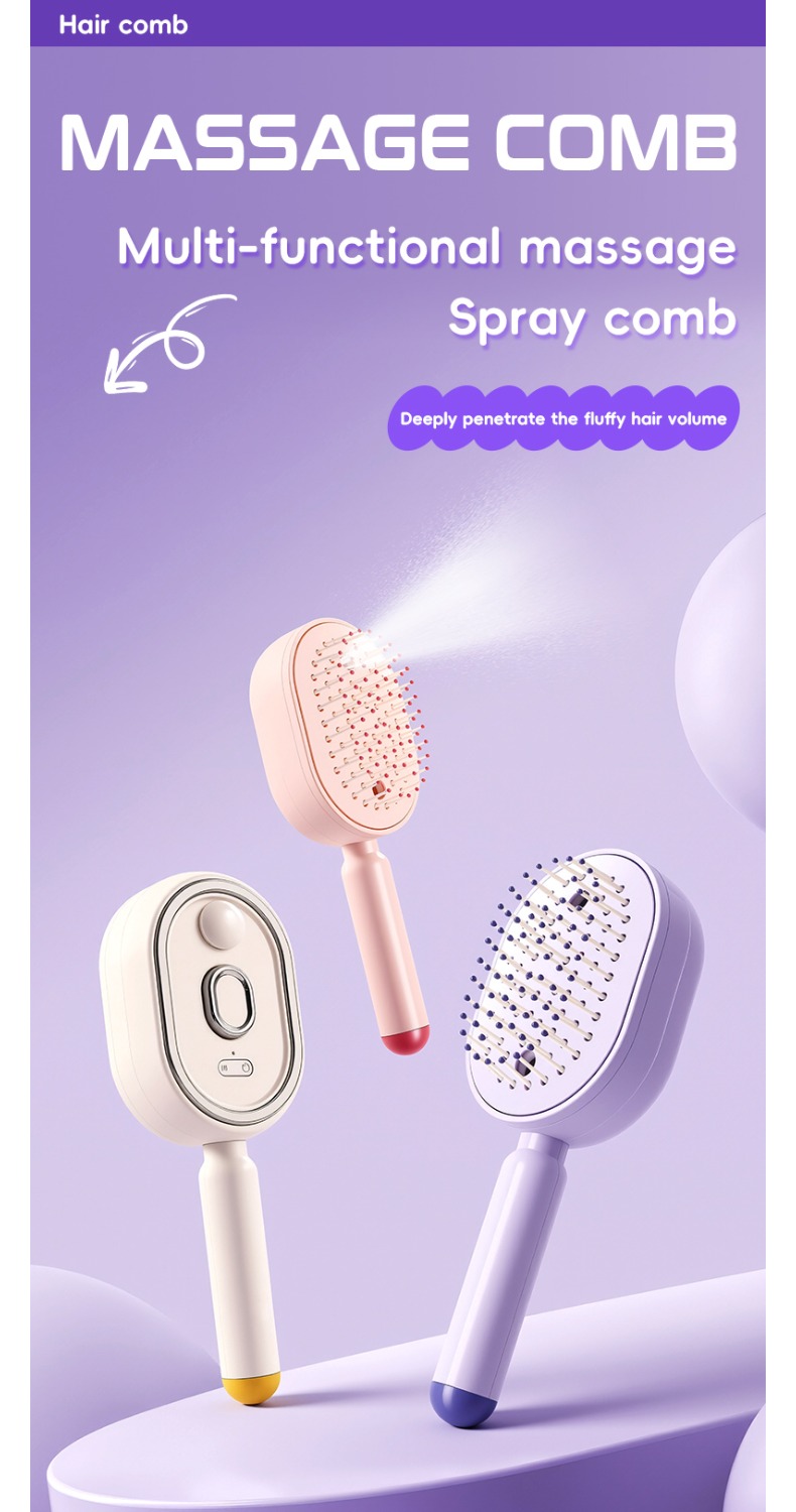 Cepillo de masaje multifuncional con luz roja y rociador, cuidado capilar antifrizz, depósito de agua grande, portátil, limpieza con un clic para cabello enredado, nutrición profunda del cuero cabelludo, regalo para novia en el Día de la Madre