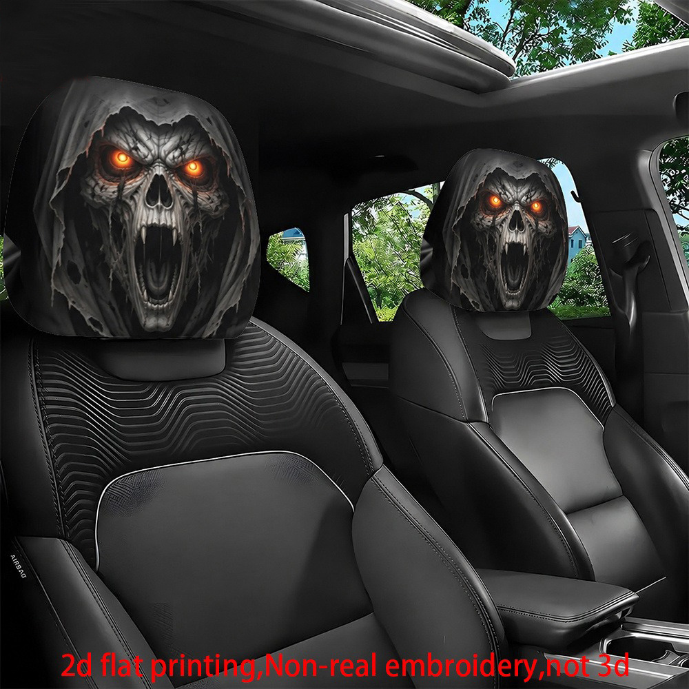 TEMU 2pcs Halloween Dark Car Headrest Covers, Fun And , 2d Flat, , And Washable, Perfect For Car Decor, Holiday Gift, Ideal Present For , , Universal