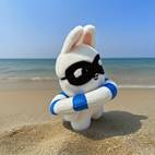 adorable peluche lapin nageur bleu - jouet en polyester à rayures, accents et , cadeau pour bébés & enfants de 0+ ans, plage et bain, design ludique, peluche câlineuse, cadeau fête ou baby shower
