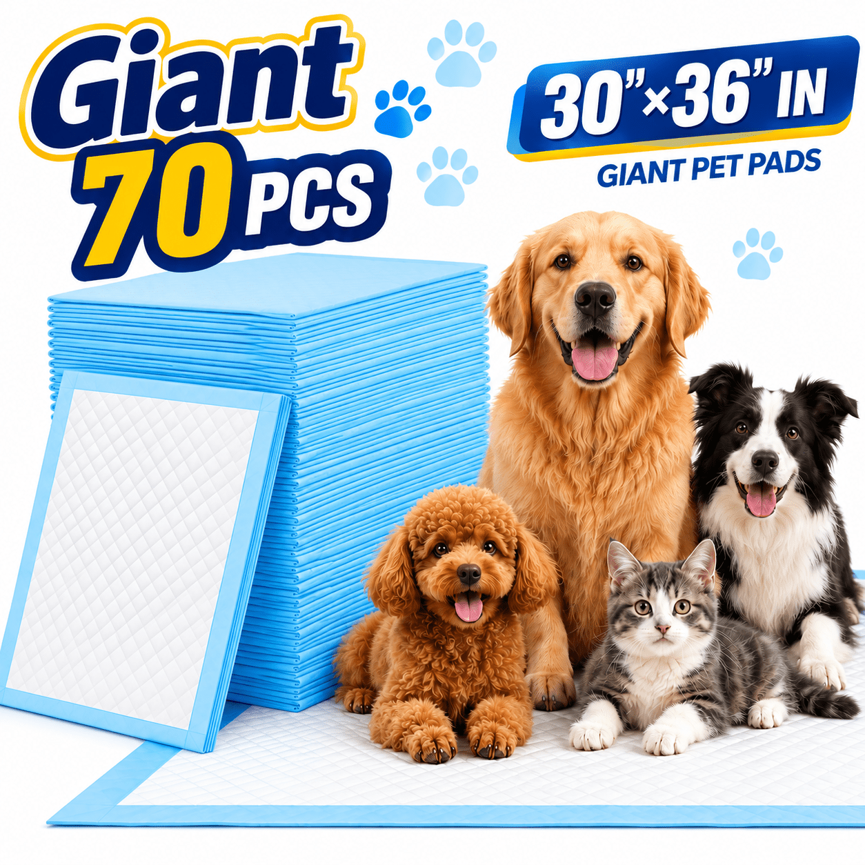 TEMU 70 Count Extra Large Dog Pee Pads, 30 X 36 Inch Disposable Puppy Training Pads, 8-layer Absorbent Pet Pads With Leak-resistant Bottom, Quick Dry