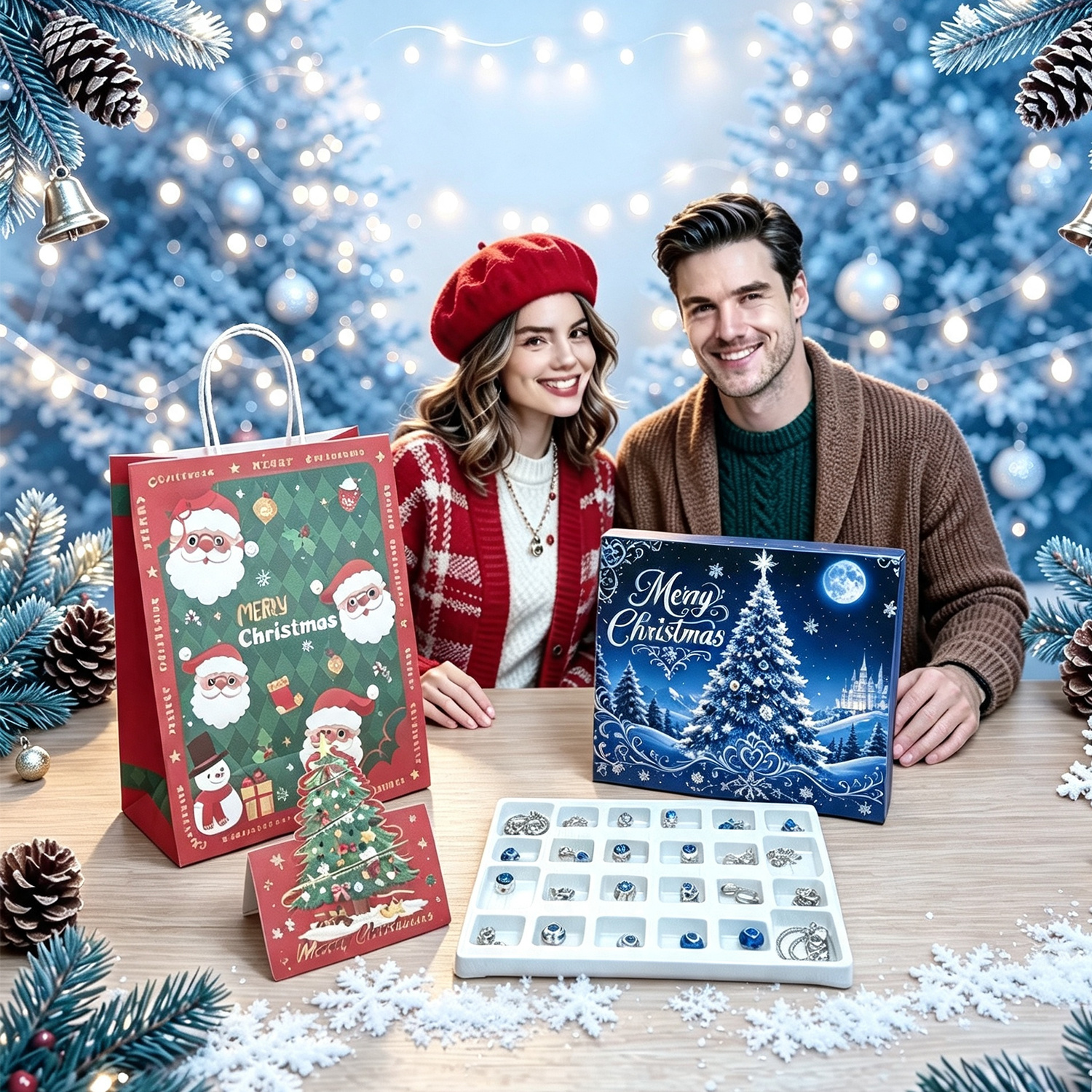 Christmas Countdown Calendar with 24 Compartments, Festive Gift