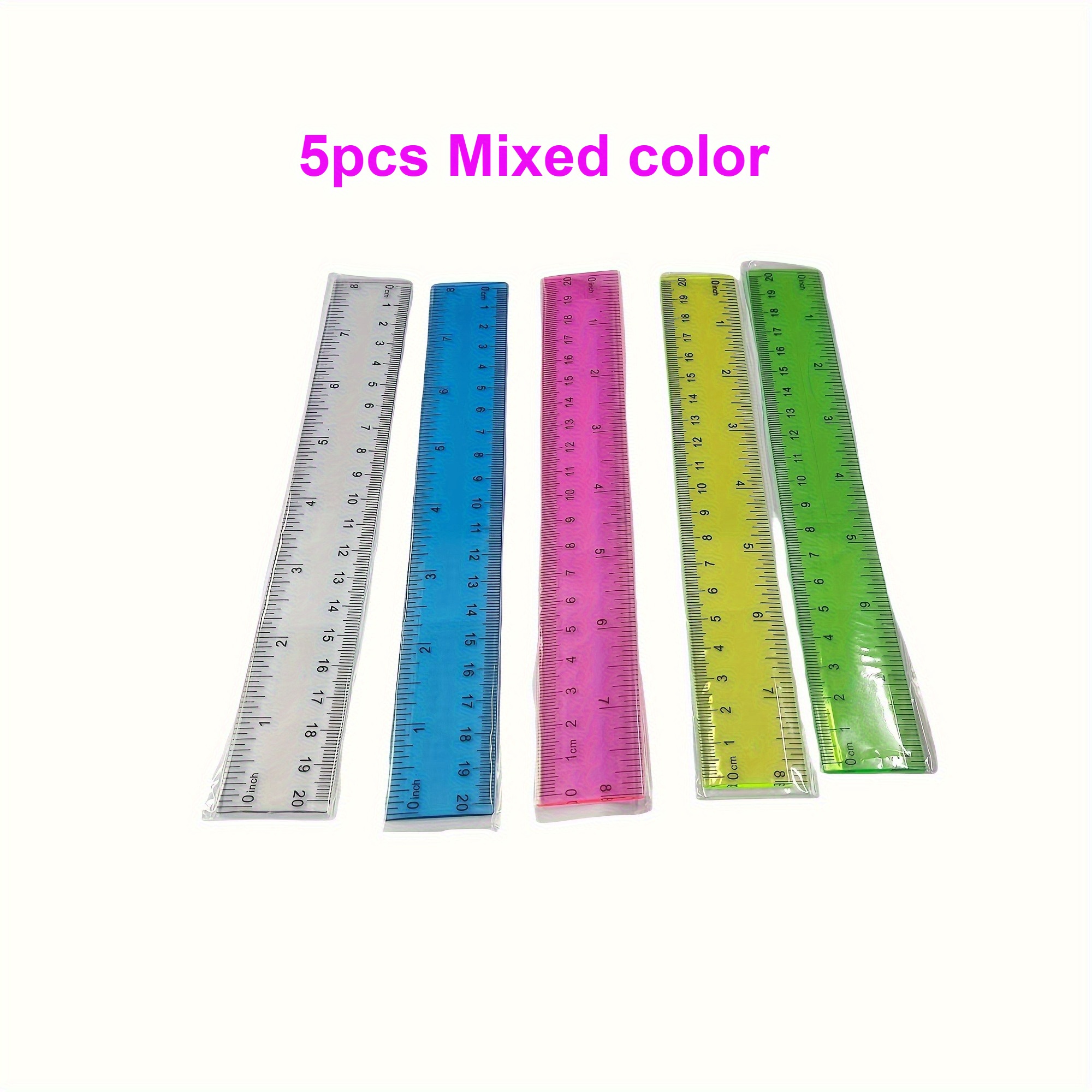 5pcs Set Of Transparent Plastic Rulers - Precise 8-inch Measuring Tools For Students, Office, And Home Use - Durable, Easy-to-read, Space- Design