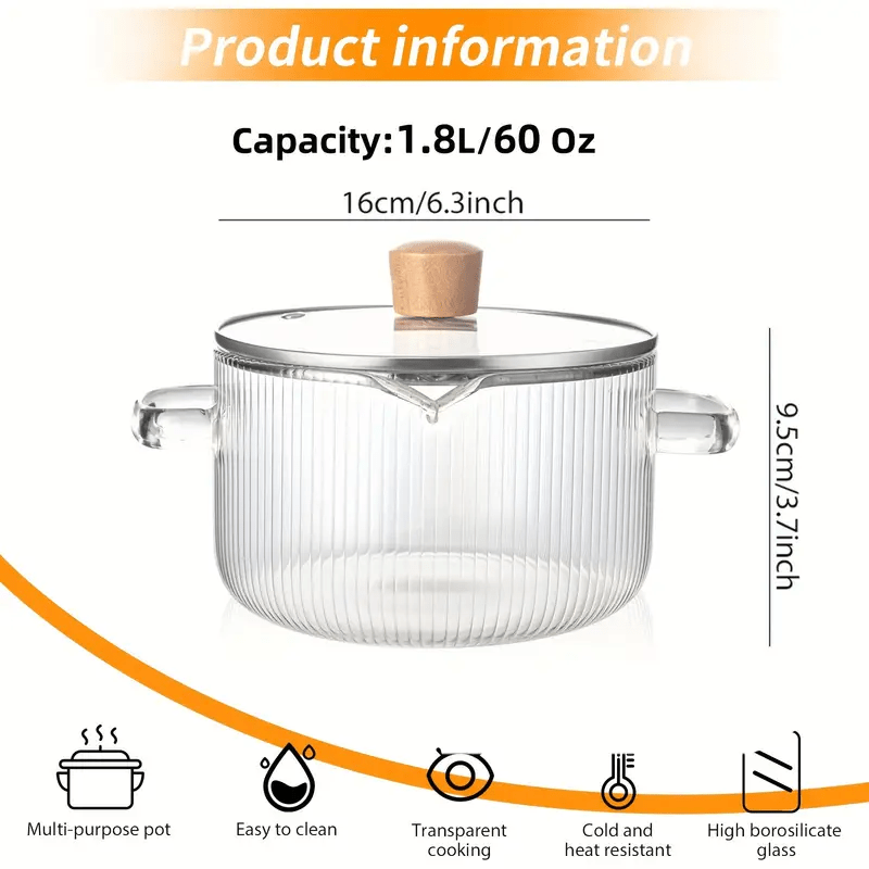 LDQ Borosilicate Glass Cookware Collection with Cover - Resistant to Heat for Use on Stoves, Ovens, And Electric Ceramic Cooktops - Great for Preparing Soups, Milk, Rice, And Stews - Sturdy And to Clean - Excellent for Home Cooking And Meal Preparat