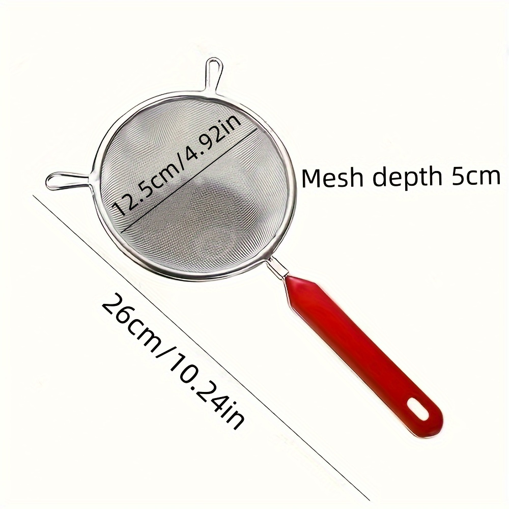 TEMU Stainless Steel Mesh Sieve With 5 Red Silicone Handles- Fine Flour, Pasta, And Vegetable Strainer, Dishwasher Safe Kitchen Tool For Baking And Cooking| | Durable Kitchenware