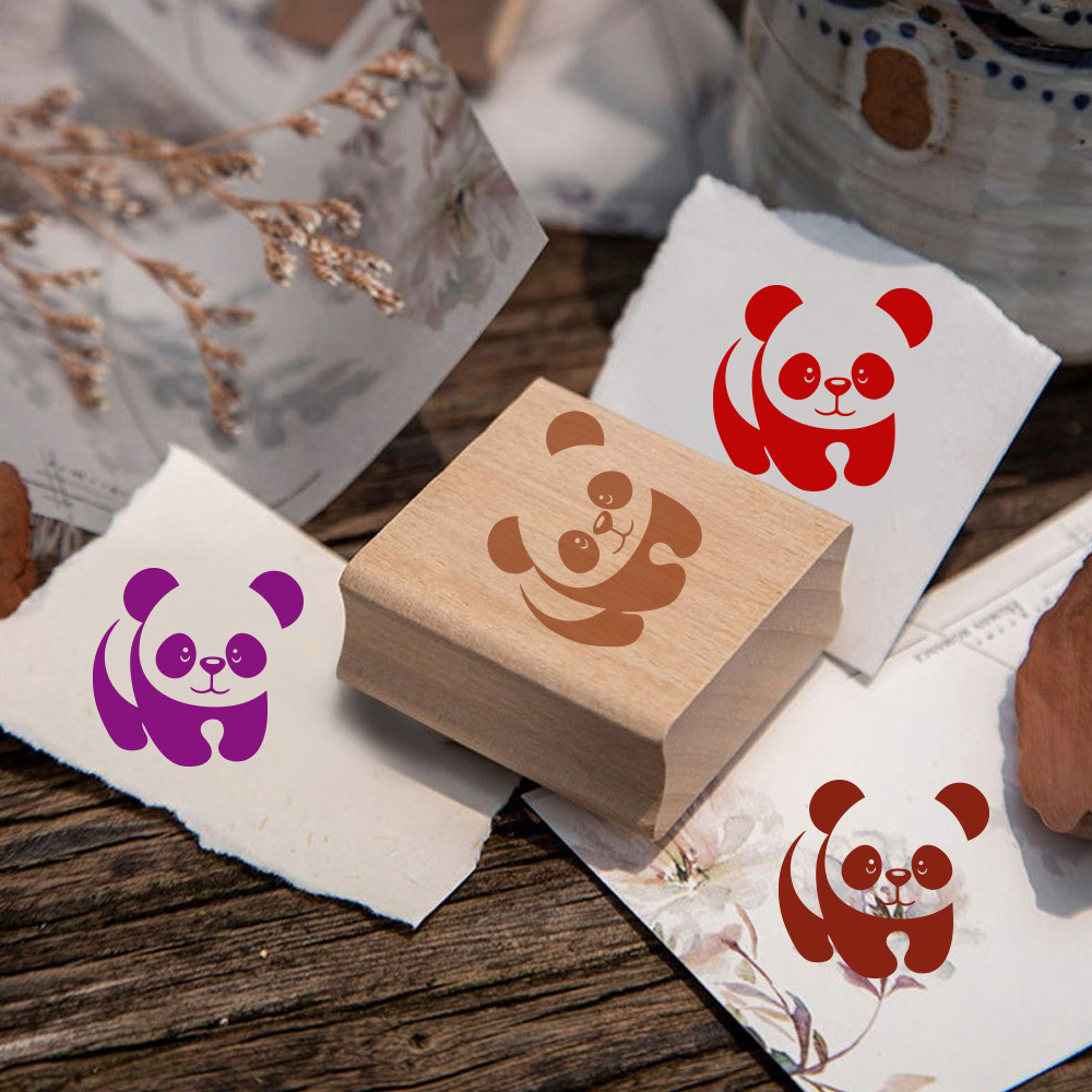 Multifunctional Wooden Rubber Stamp Featuring Smiling Panda