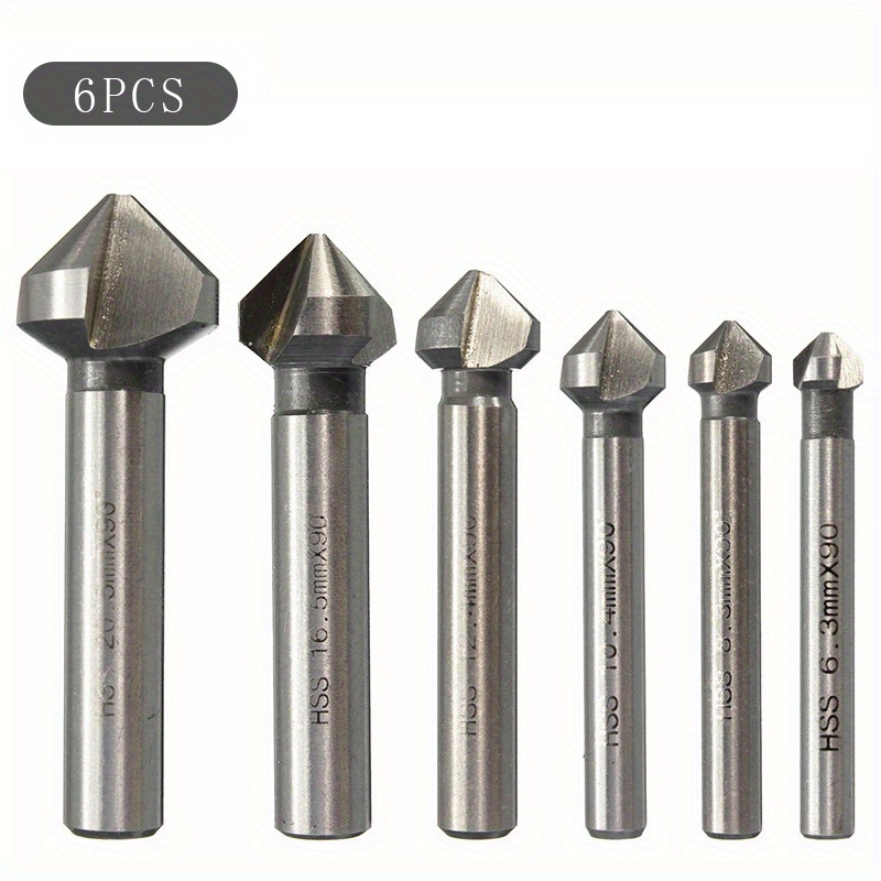 6pcs/set -coated 3-flute Deburring And Countersinking Tools - Drill Bits Metalworking, Hole Enlarging, And , Countersinking Tools| Coated Drill Bits|durable Drill Bits, Countersink Drill Bits