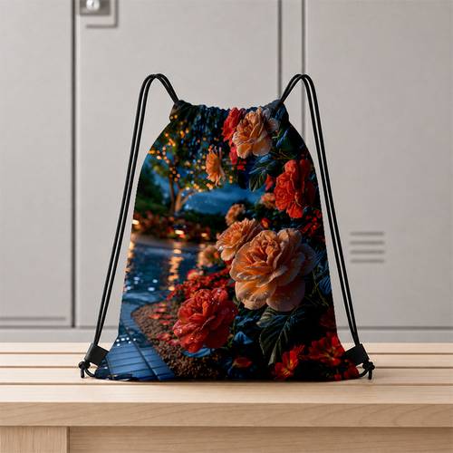 2d ed drawstring pouch rose drawstring pouch with a soft gradient orange red color scheme vintage style suitable for dinners weddings and spring summer outdoor activities