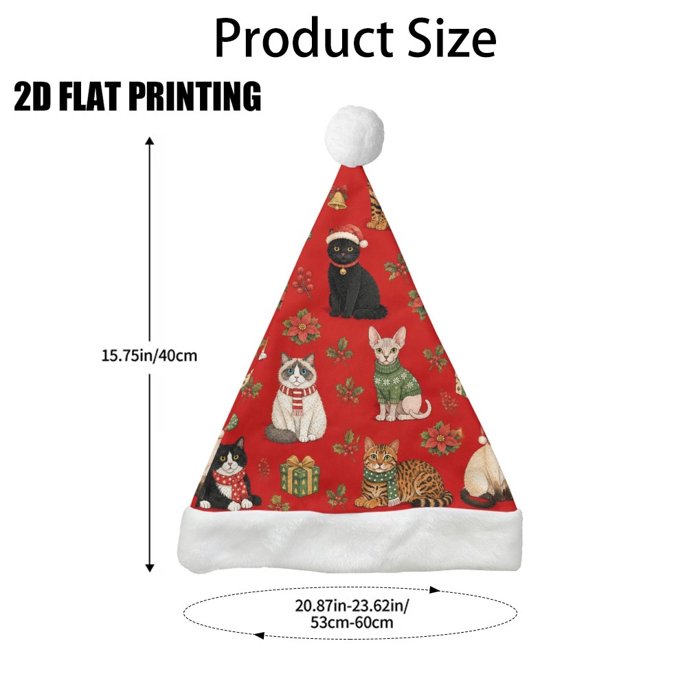 TEMU 1pc Christmas Cats In Scarves Print Christmas Hat - Festive Holiday Party Accessory For Xmas Celebrations, New Year's Eve Gatherings, Winter