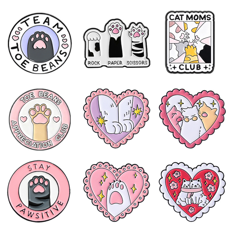 TEMU Set Of 9 Adorable Cat Paw Brooches, Pet Enthusiasts, Featuring A Enamel Alloy Design, Ideal For Clothing And Backpack Embellishments, Making