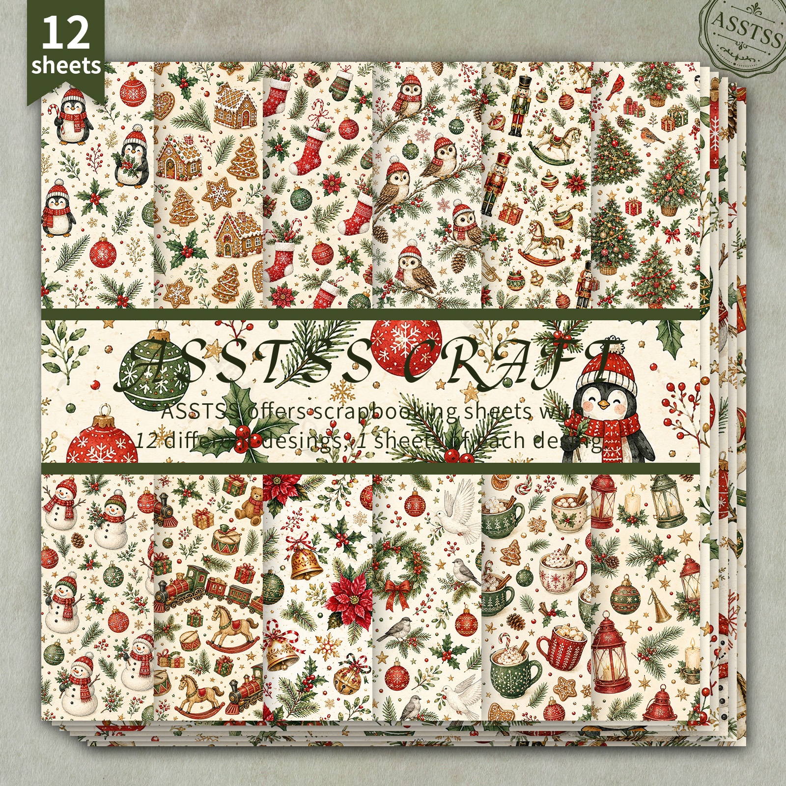 photo de l'article lot de 12 feuilles de papier  ing   de 6x6 pouces, papier de base style vintage noël     maison   dépices, papier cartonné épais pour   journaling, art de collage,   et  , pack de   floraux 6x6