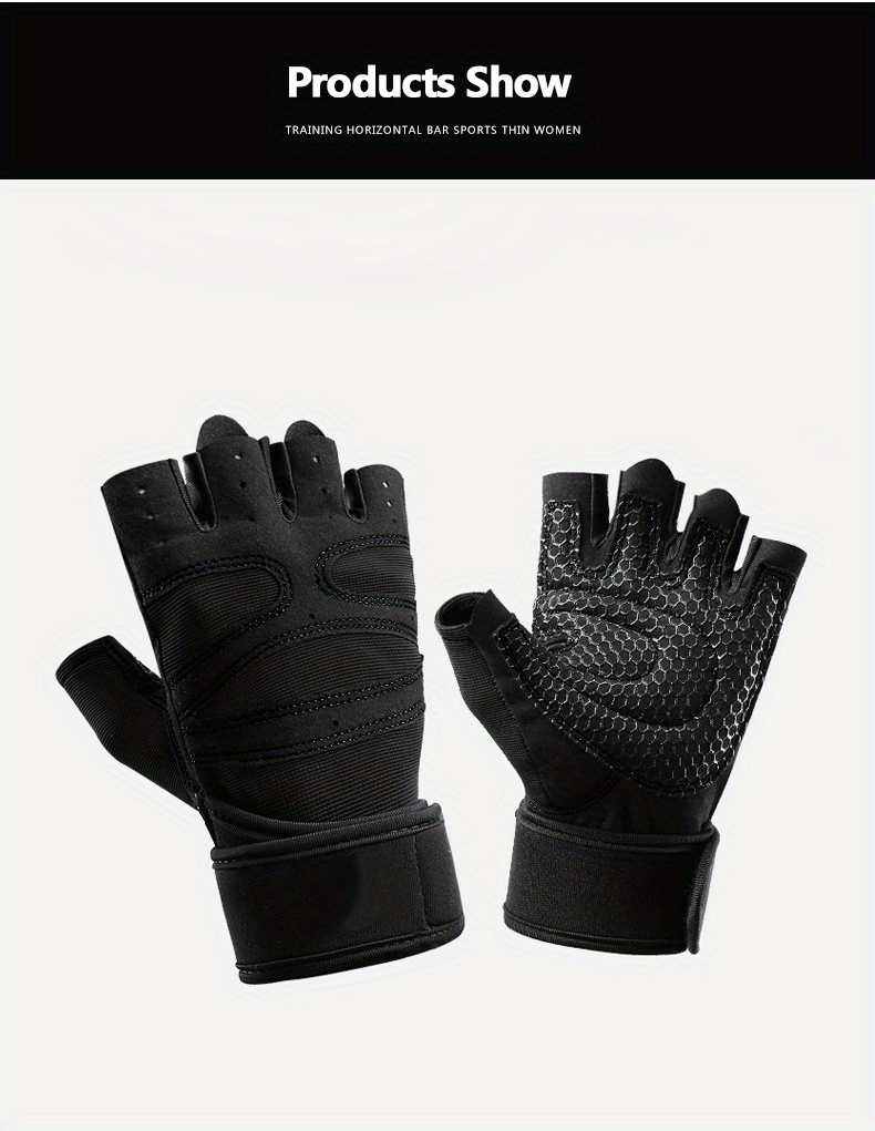 1 Pair Unisex Sports Gloves - Breathable Half-Finger Design with Hook-and-Loop Closure, Durable Knit Fabric for Cycling, Fitness & Outdoor Activities (Black), Cycling Accessories, Gym Essentials, Adjustable Fit, Comfortable Fit, Gym Goers