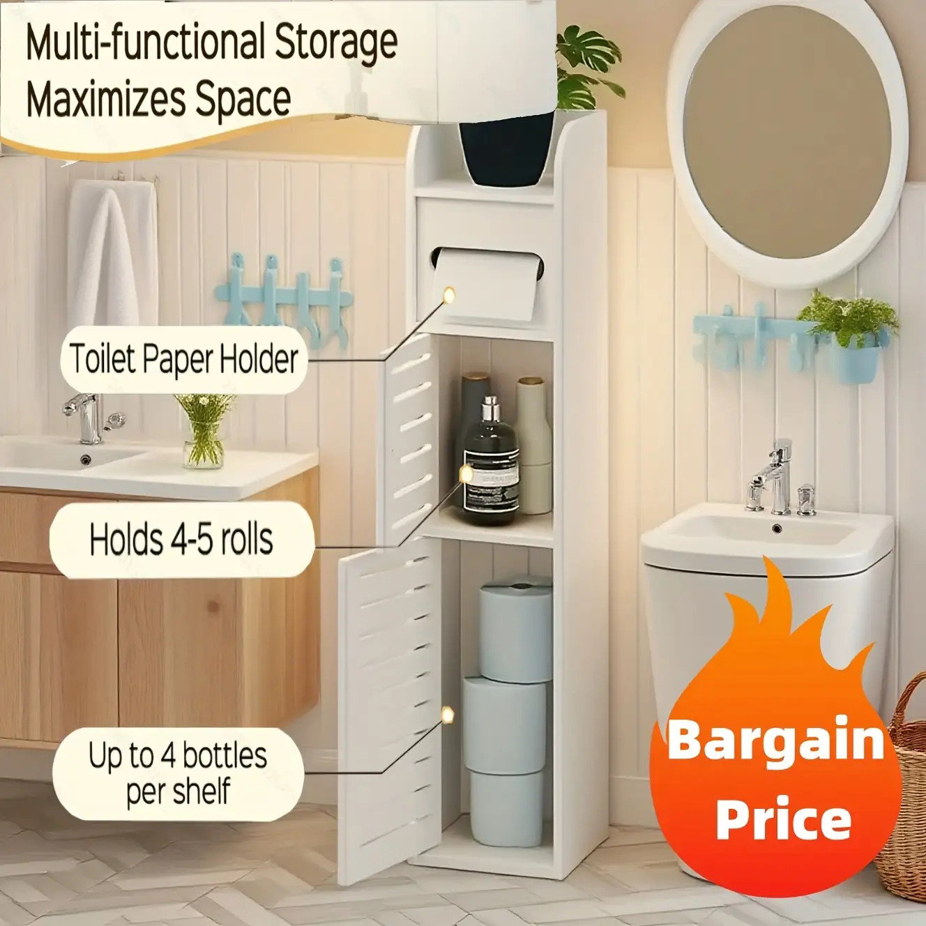 2025JJ * Badezimmer-Aufbewahrungskunstwerk! Mehrschichtiger vertikaler Türschrank, schmales Design * für kleine Räume