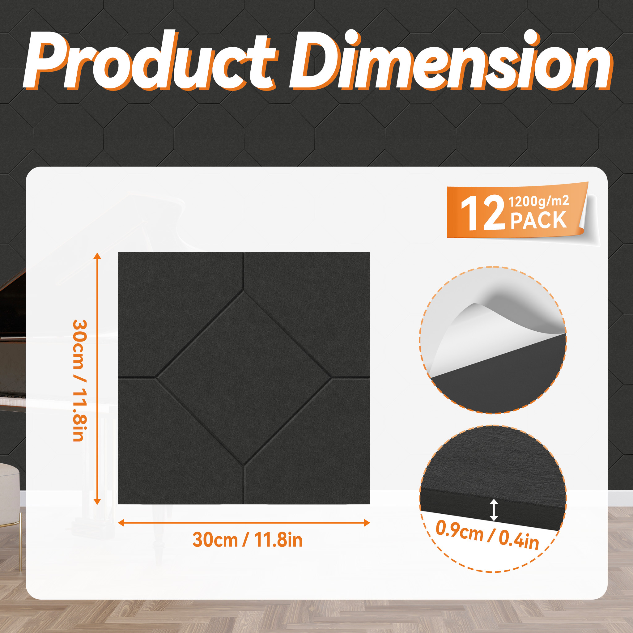 12pcs Self-adhesive Acoustic Panels Wall Panels High Density Acoustic Panels Slatted Wall Wall Panels