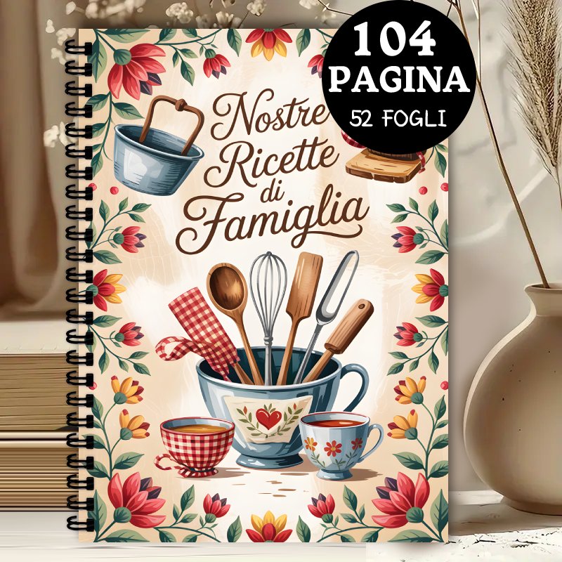 TEMU 1 pz, Libro di Ricette Italiane, da Cucina Vuoto di 104 , Rilegatura a Spirale Regalo per Chef , Design Retr簷 con Petali Rossi Gialli, Foglie ,