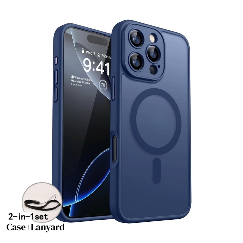 Phone Case - 2pcs (1 Phone Case + 1 Lanyard) Luxurious Matte Magnetic Acrylic Anti Drop Phone Case Suitable for Iphone Air for Iphone 17 16 15 14 13 12 11 Pro Max 16 15 14 Plus Wireless Charging Lens Protection Fashionable Phone Protective Case