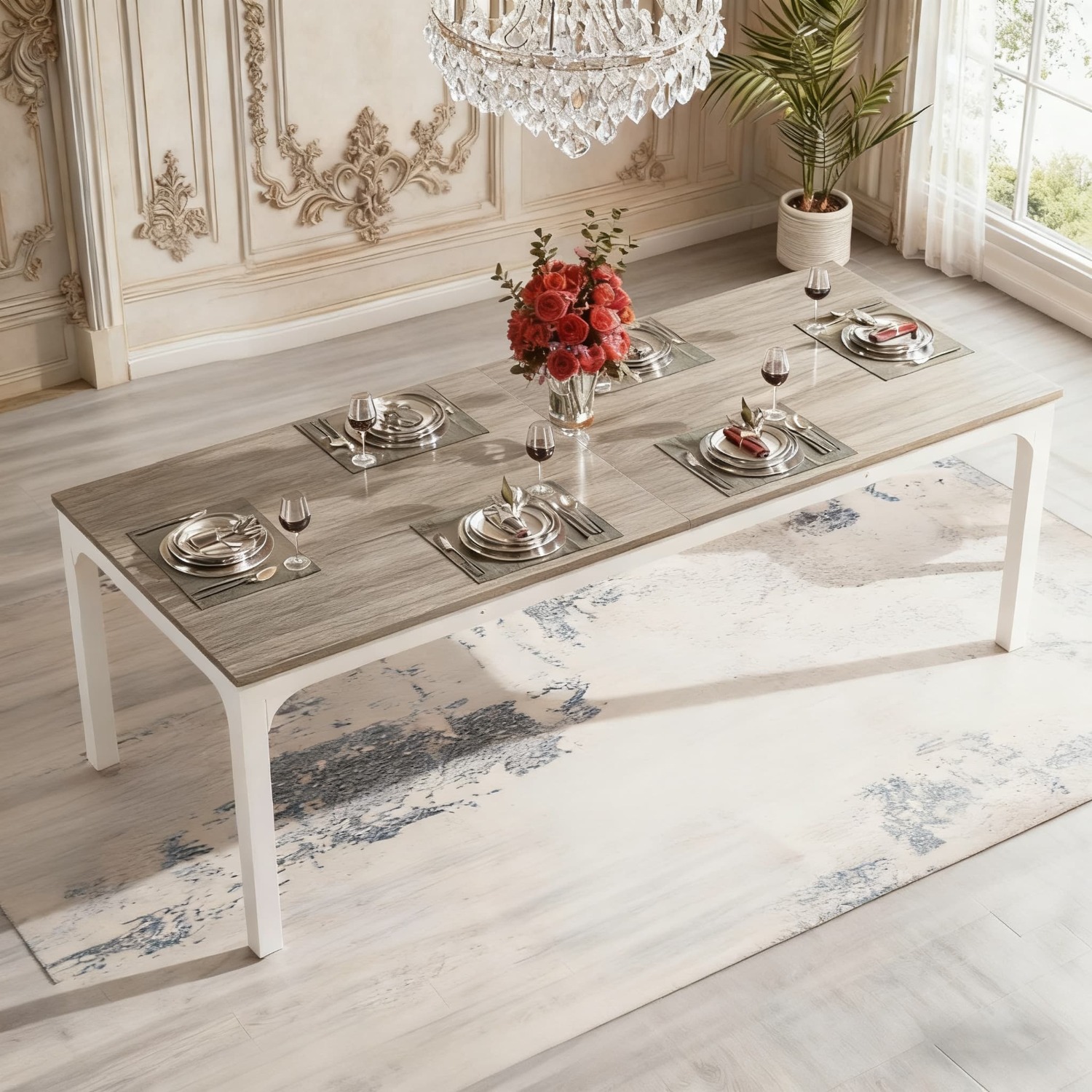 78 Inch Industrial Rectangular Dining Table, Heavy-duty Metal Legs, Solid Oak Construction, Spacious Design For 6-8 People, Suitable For Living Room And Dining Room