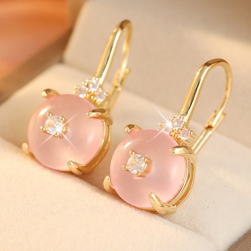 TEMU Boucles d'oreilles à crochet pour femmes, style luxe léger, avec une décoration principale au ton , associée à plusieurs zircons synthétiques