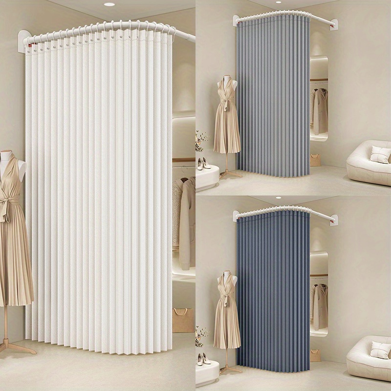 Foldable Shower Curtain with Hooks, Thick Fabric Panel