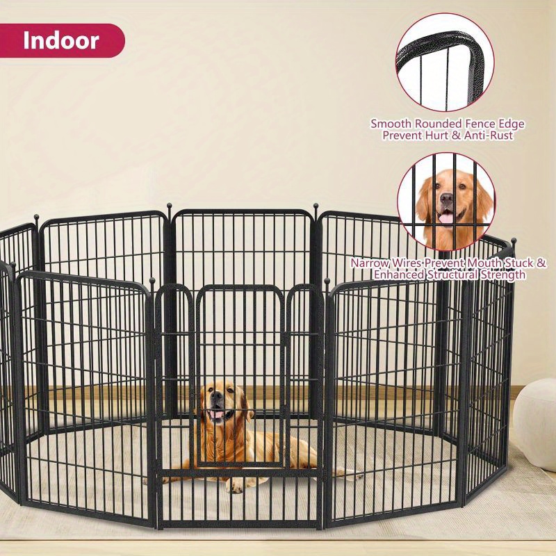 Kraftig kravlegård med 10/12 paneldøre, 32 cm højde, bærbart kæledyrshegn til mellemstore små hunde, indendørs og udendørs brug, campingvogn, sort design, nem montering, holdbar, vejrbestandig hundekravlegård til udendørs brug, campingvogn, kæledyrsindhegning, robust konstruktion, udendørs kæledyrsindhegning, kæledyrsejere 3