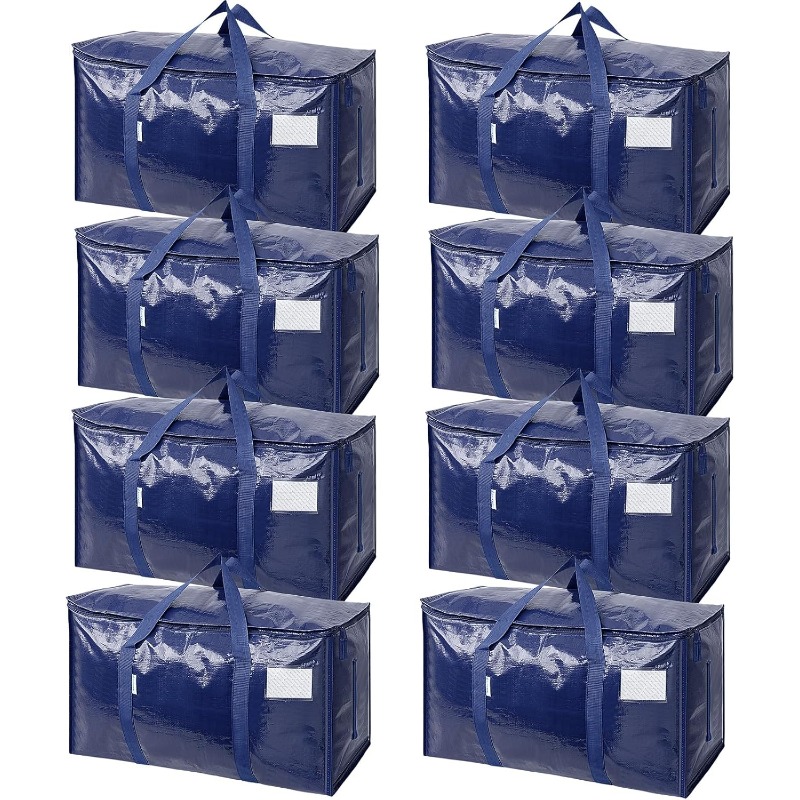Ticonn 8-pack Extra Large Moving Bags Heavy Duty With Zippers And Carrying Handles, Durable Storage Bags Moving Boxes For Closet Organizers And Storage (8-pack, Navy)