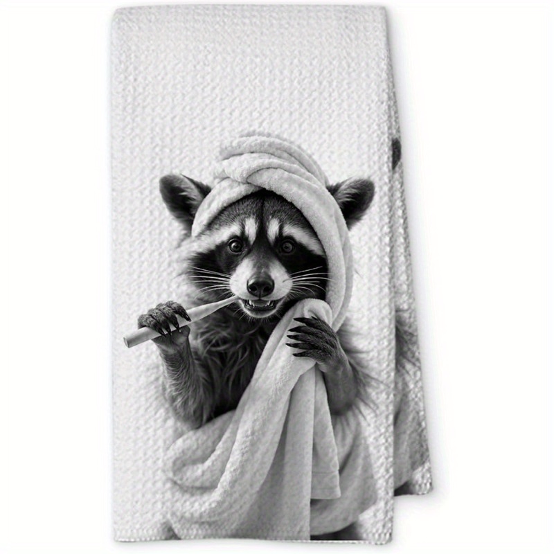 TEMU Cleaning Cloth 1pc Kitchen Towel 1pc Cute Raccoon Hand Towel - Adorable Raccoon Face And Paw Print Design, Soft Bath Towel Kitchen Towel,