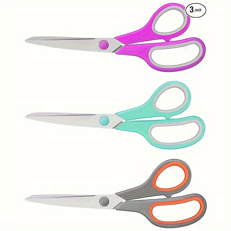 

3pcs -grip Scissors - Stainless Steel, 2.5mm Blades For Precise Cutting - Ideal For Office, Sewing, Crafts & School Supplies - In Purple, Green, Orange, Fabric Shears | Precise Cutting Tool | Scissors