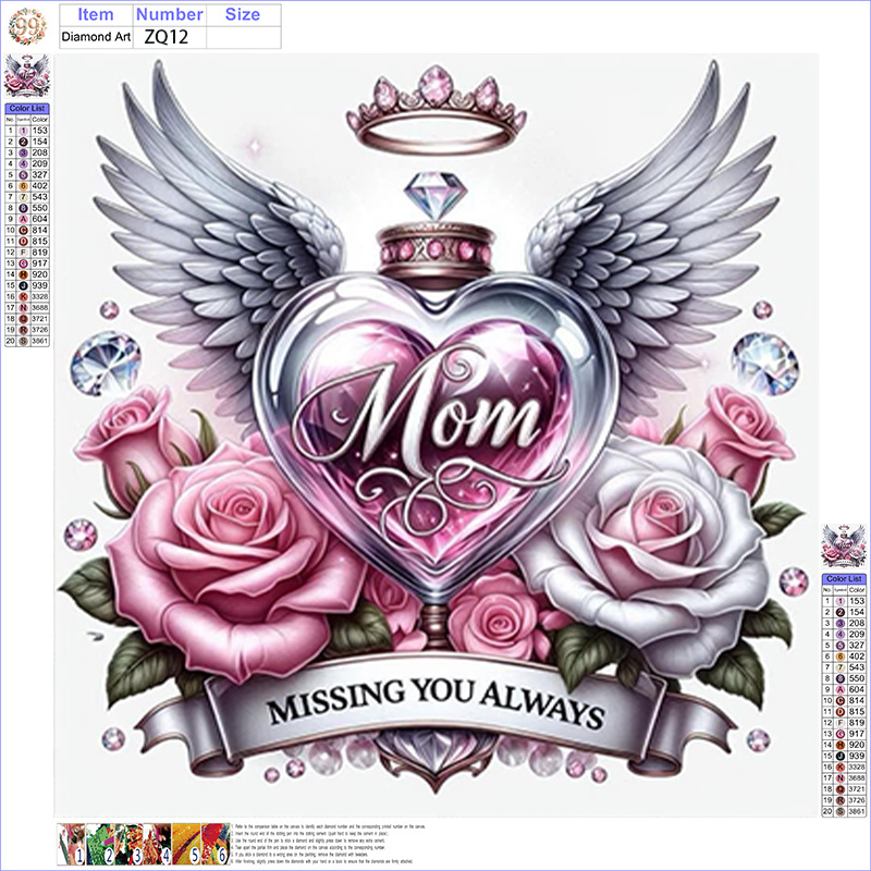 TEMU 5d Diamond Painting Kit - Eternal Maternal Love Commemorative Theme, Heart-shaped Glass And , Round Diamond Beads And Vibrant Colors, Suitable