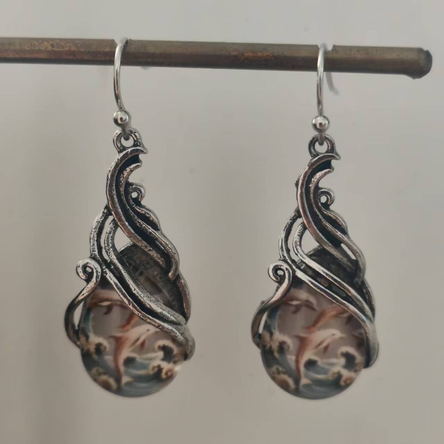 TEMU 2pcs Dolphin Earrings Wave Earrings Ocean Earrings Nature Earrings Teardrop Earrings Pendant Earrings Animal Earrings Jewelry Additions Unique