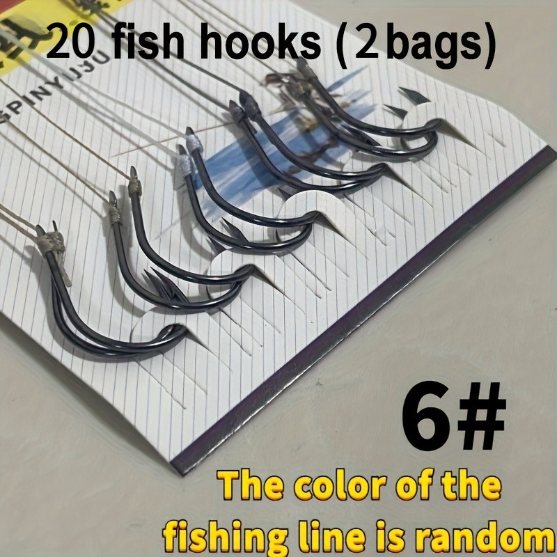 TEMU 20 Juegos de anzuelos de pesca preatados con líderes (colores aleatorios), hechos de acero de carbono y línea de PE. anzuelos son en tamaño y