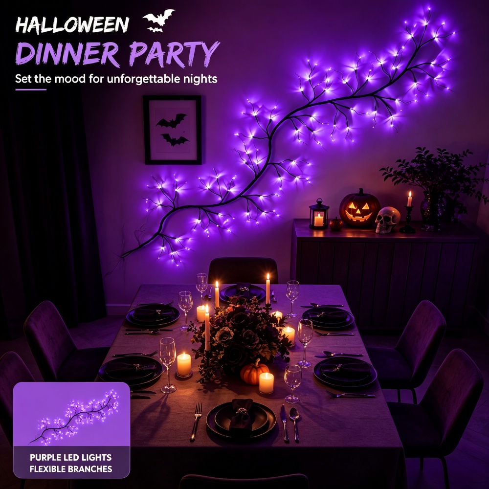 TEMU Halloween Led Branch-shaped Lights, Containing 48 Branch Vine Lights, With 8 Lighting Modes, Artificial Fairy Lights, Suitable For Bedroom,