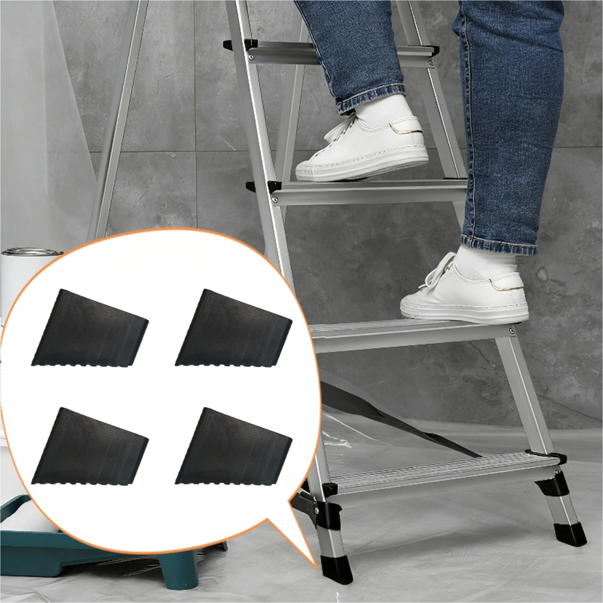 Image of 4pcs Set, Heavy-duty Anti-slip Ladder Foot - Replaceable Safety Anti-slip Cap With Textured Toe - Durable Plastic Anti-slip Design - Suitable For Indoor And Outdoor Use - Attached To Fiberglass Ladder