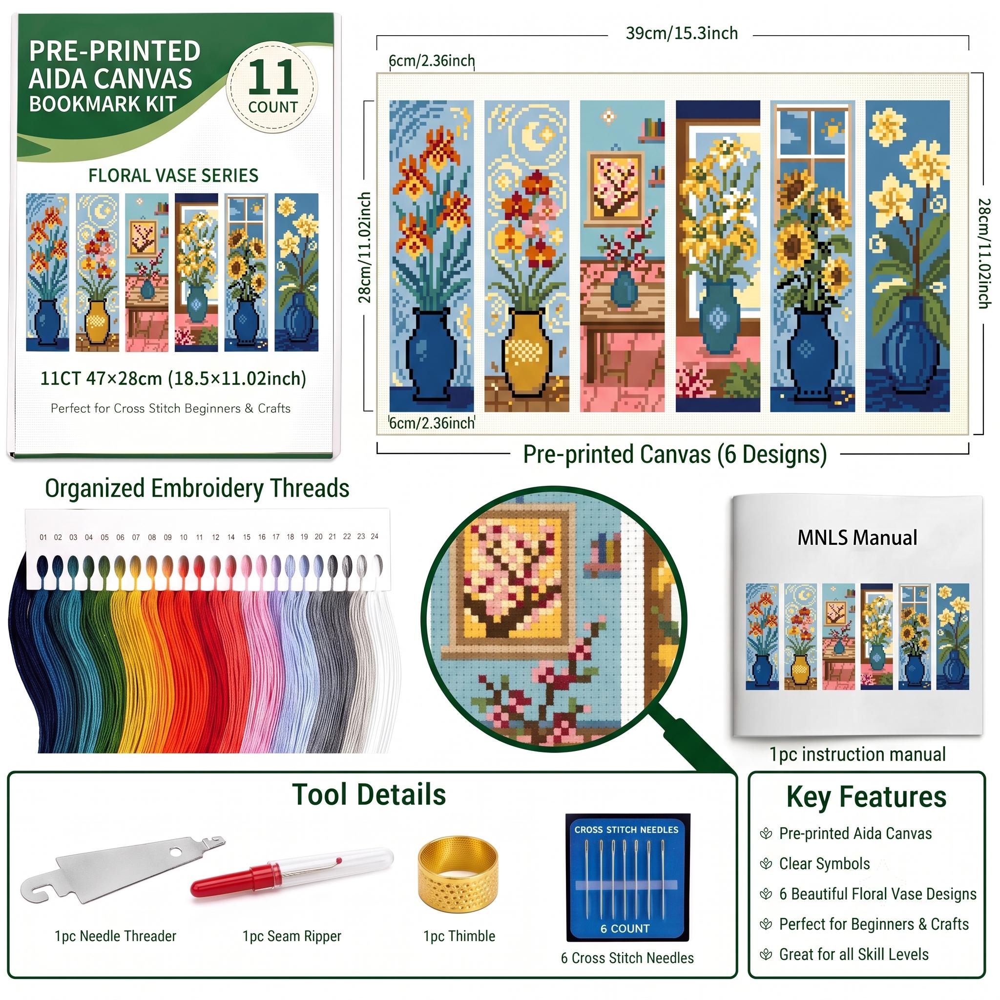 TEMU Cross Stitch Bookmark Kit: 6 Styles Of Van Gogh Series Bookmarks, , Retro Oil Painting Flowers, Sunflowers, Suitable For Beginners, Suitable For