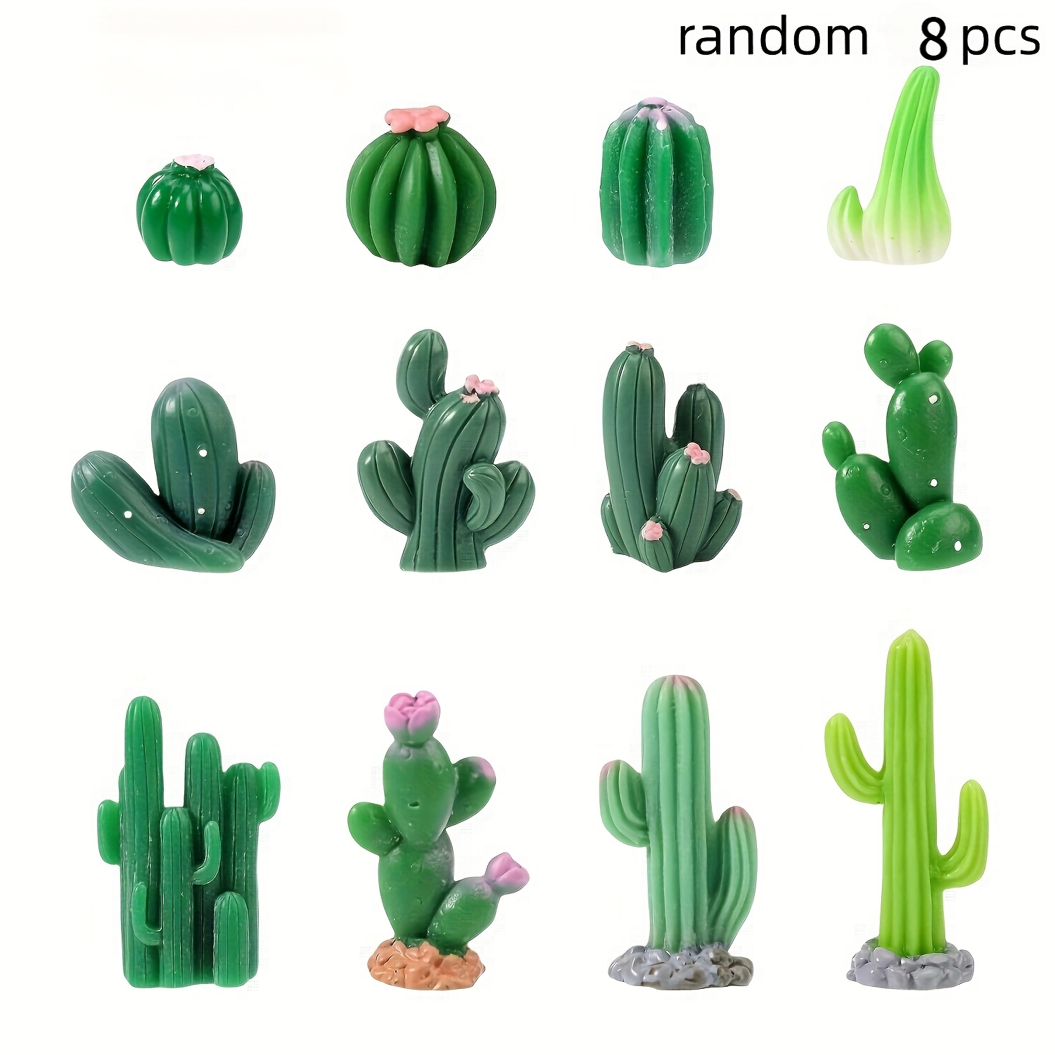 TEMU 8 Random Mini Artificial Cactus Ornaments, Miniature Green Succulent Plant Resin Model Cake Toppers, Suitable For Dollhouse Bonsai Micro
