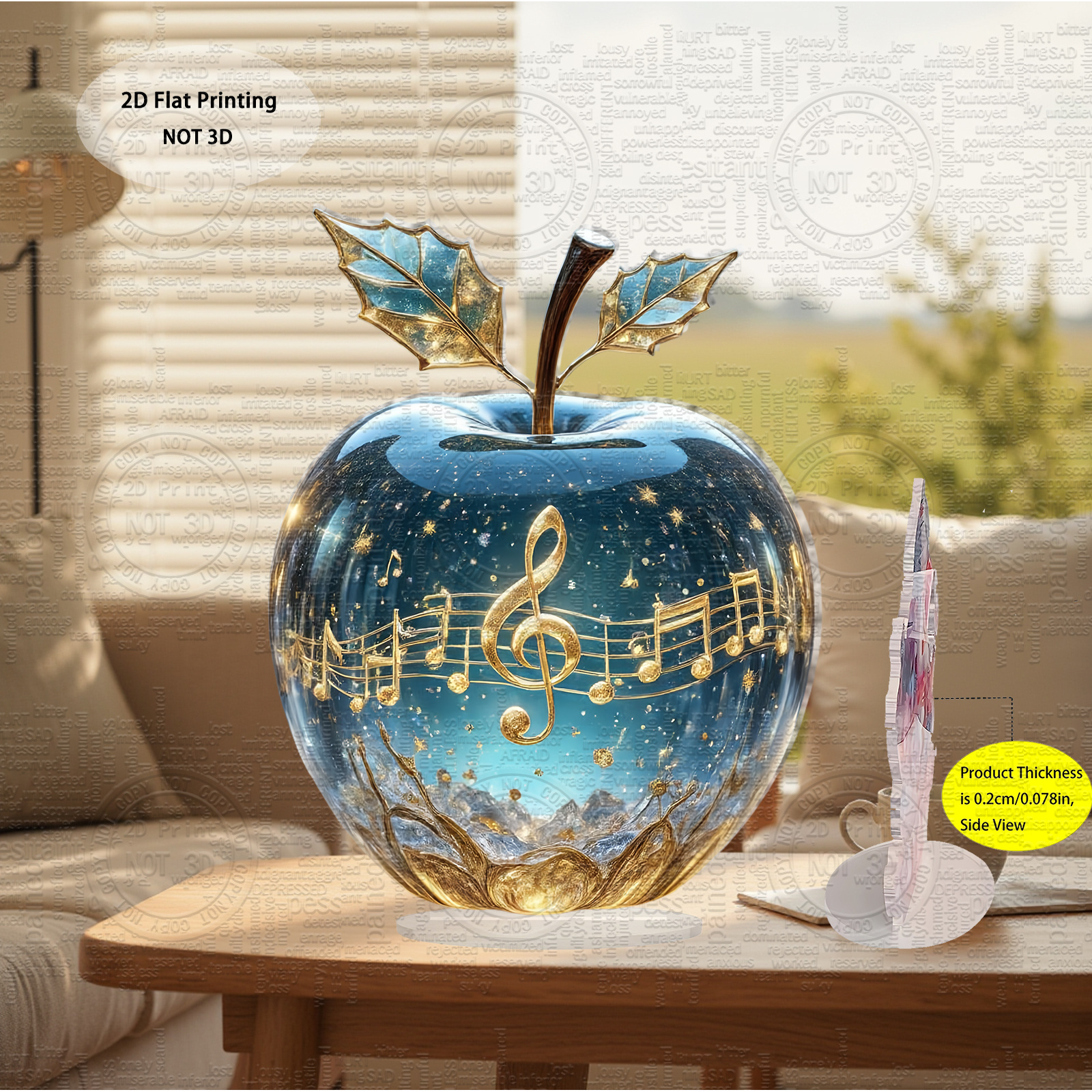 TEMU Ornement Cristal 2D Plat, Design Note de Musique Dorée, 15 cm/5,9 pouces Décoration de Bureau en Acrylique pour Collection ou Cadeau à Amis et