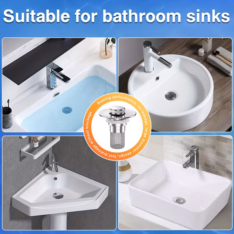 set of 2 stainless up sink drain filters with removable baskets suitable for bathtub shower drain covers hair catchers to prevent clogs on replacement plugs for clearing blockages no chemicals needed easy to clean Product details 2